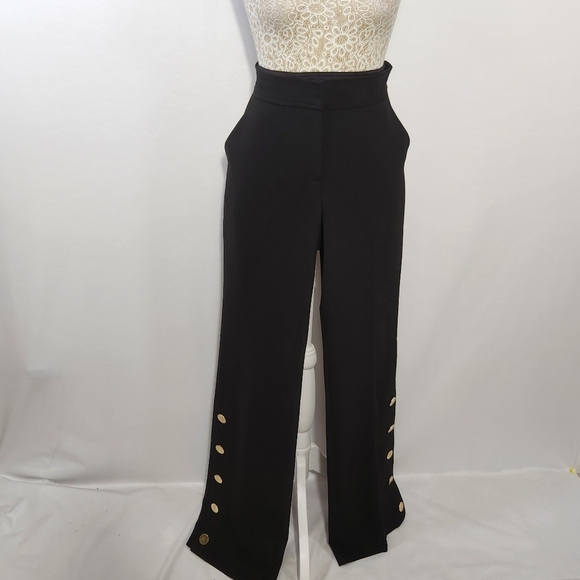 Trina Turk Women’s Size 6 Black Gold Button Accent Pockets Zip Close Pants Party - Picture 1 of 15